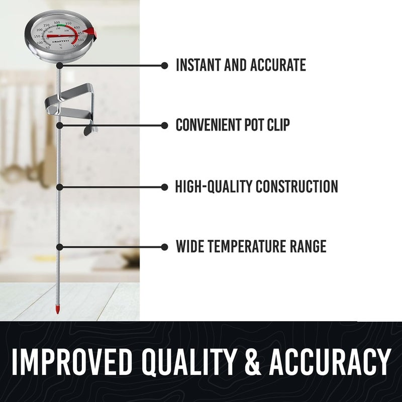 CRAFT911 Candy Thermometer with Pot Clip - Deep Fry Oil Thermometer for Frying - Cooking Thermometer for Frying Oil Candle Making Hot Oil Deep Fryer Thermometer 8"" Side of Pot Thermometer - Image 2